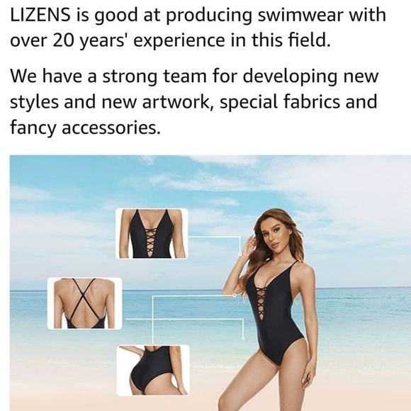 Lizens One Piece Black Monkini Swimsuit New With Tags  Size Small - Picture 3 of 11